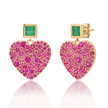 Jumbo Emerald & Pink Sapphire or Diamond Sweetheart Earrings