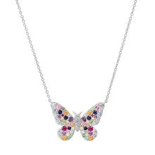 Multi Colored Gemstone and Diamond Butterfly Necklace
