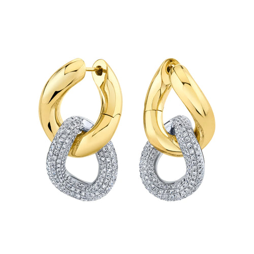 Double Gold & Pave Diamond Link Earrings