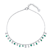 Mixed Emerald & Diamond Bezel Drop Necklace