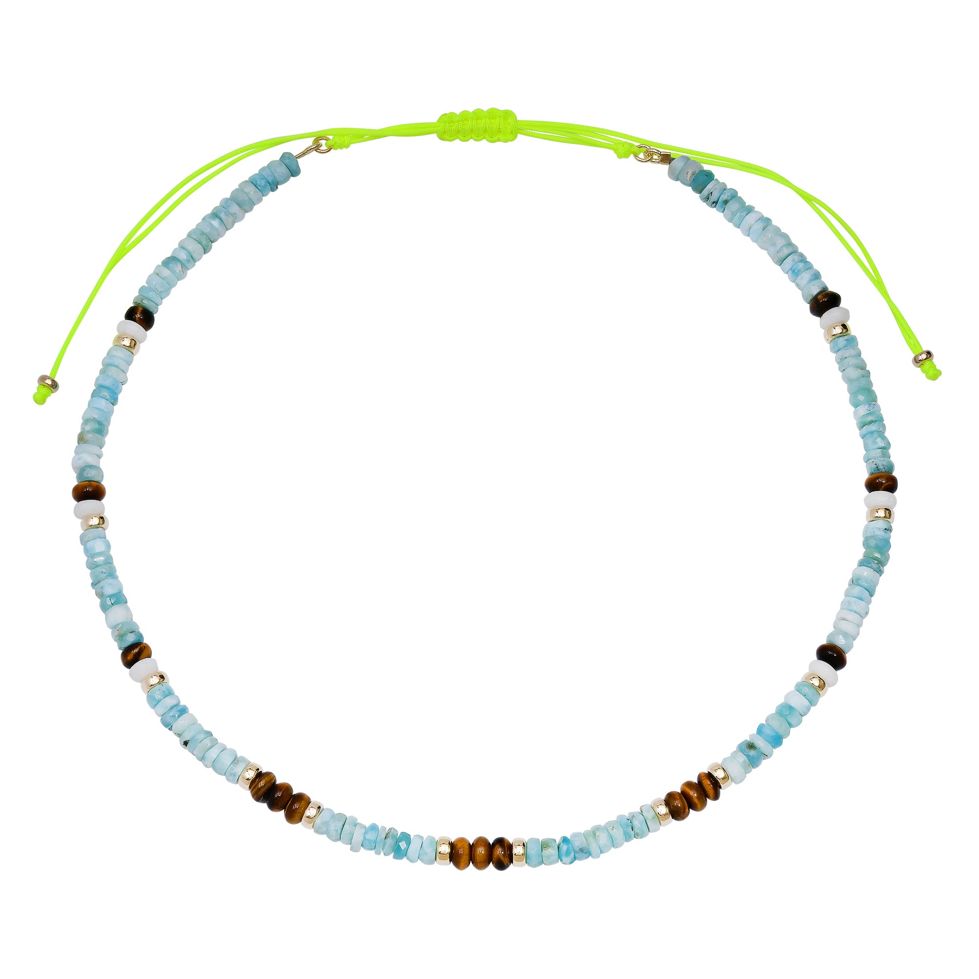 Larima, Tigers Eye & White Onyx Adjustable Beaded Necklace with Gold Beads