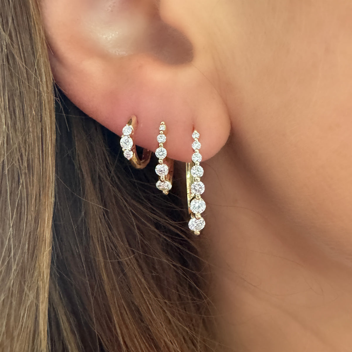 Small Oval Graduated Diamond Huggie Hoops Earring – Milestones by