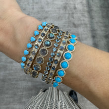 Three Prong Aquamarine Hearts Bangle Bracelet