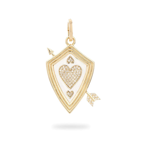 Ceramic and Pavé Diamond Heart & Arrow Shield Hinged Charm