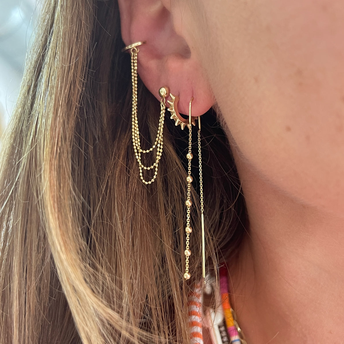 Gold Cuff Earrings Chain, Long Chain Ear Cuff Earrings