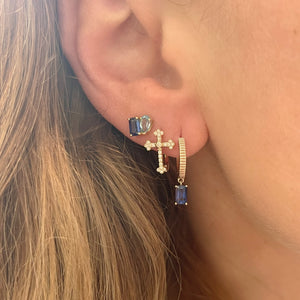 Fluted Huggie Earrings with Emerald Cut Sapphire Drop