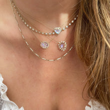 Gemstone Heart with Diamond Halo on Thin Cable Chain Necklace