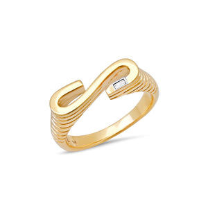 Chunky Textured Initial Baguette Diamond Stacking Ring