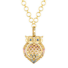 Moonstone & Sapphire Double Sided Wise Owl Locket Pendant