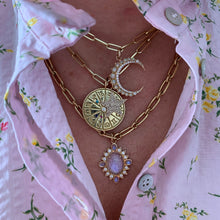 14K Gold Rainbow Moonstone and Diamond Quatrefoil Charm Pendant