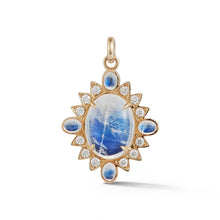 14K Gold Rainbow Moonstone and Diamond Quatrefoil Charm Pendant