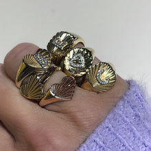 Margie Fluted Heart Signet Ring with Diamond Initial