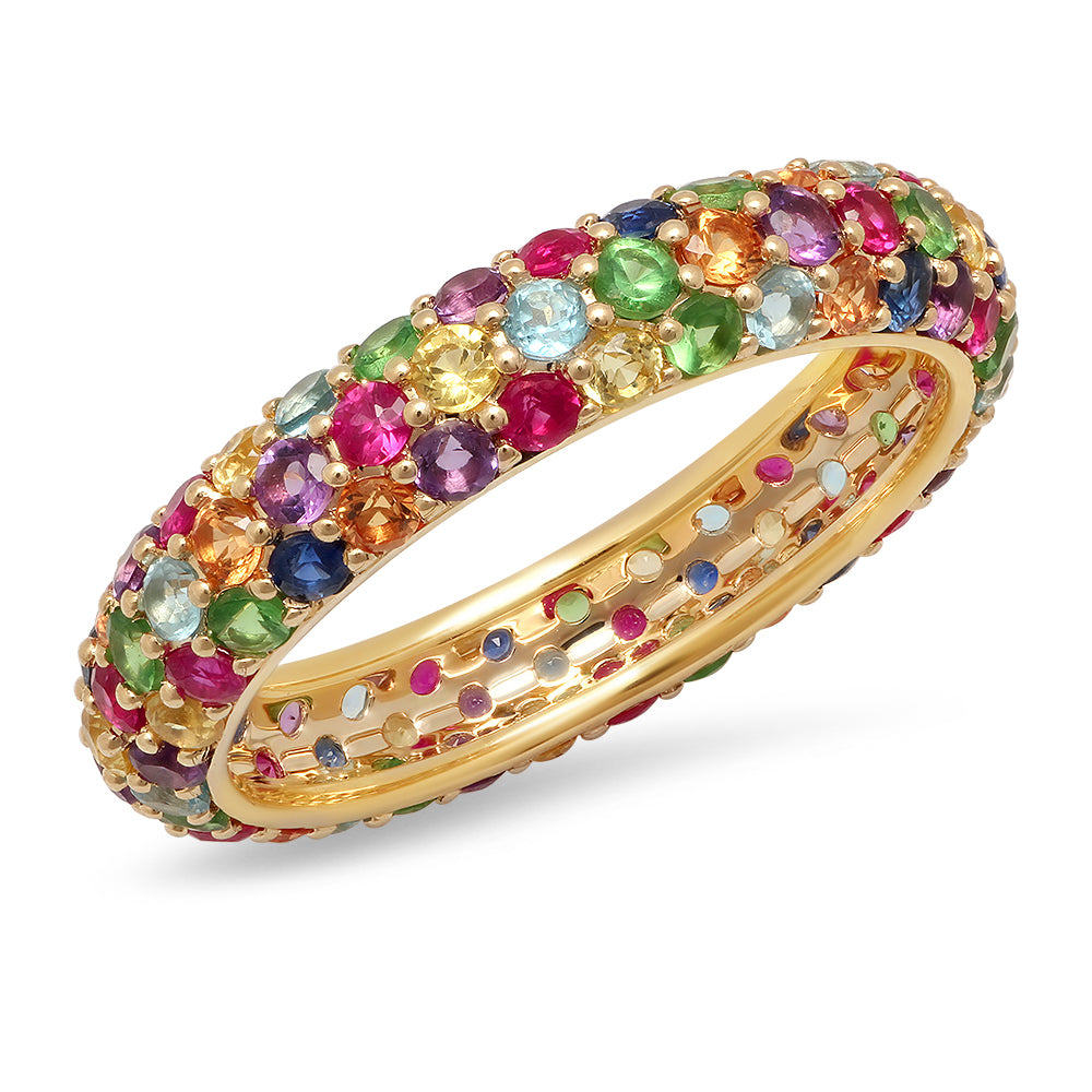 Multicolored Pave Domed Ring