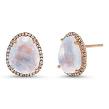 Organic Shape Large Moonstone with Diamond Halo Stud Earring