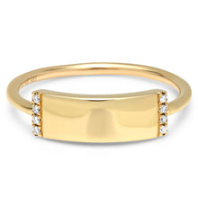 Rectangle Diamond Skinny Plaque Engravable Ring