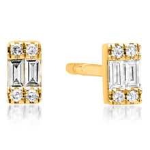 Rectangular Diamond Baguette Cluster Petite Stud Earrings
