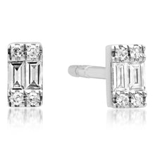 Rectangular Diamond Baguette Cluster Petite Stud Earrings