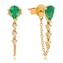 Pear Shape Gemstone Stud with Diamond Wrapped Chain