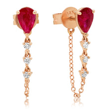 Pear Shape Gemstone Stud with Diamond Wrapped Chain