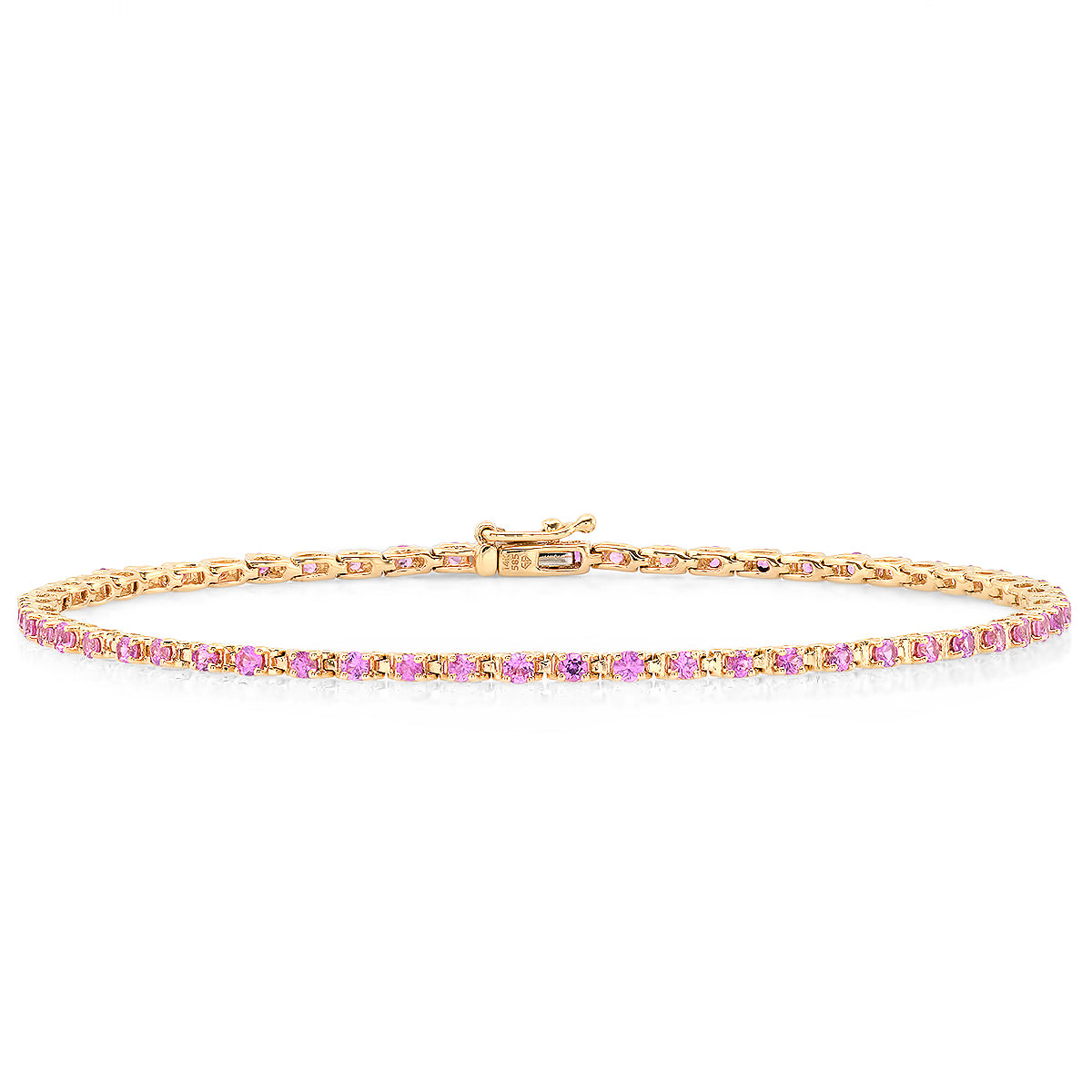 Pink Sapphire and Diamond Ombre Tennis Bracelet in Yellow Gold