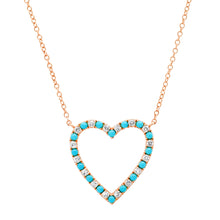 Diamond and Turquoise Open Heart Pendant Necklace