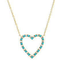 Diamond and Turquoise Open Heart Pendant Necklace