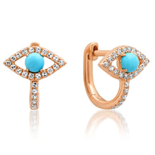 Turquoise and Diamond Evil Eye Protection Huggie Earrings