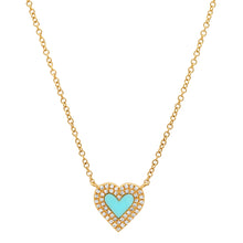 Sweet Turquoise Heart with Double Diamond Frame Necklace