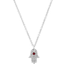 Mini Diamond Hamsa Necklace with Ruby Center