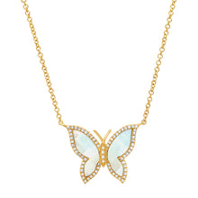 Mother of Pearl Butterfly with Diamond Frame Necklace