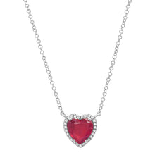 Gemstone Heart with Diamond Halo on Thin Cable Chain Necklace