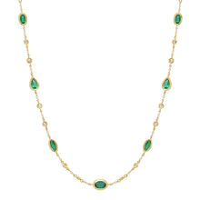 Bezel Set Emerald Shapes & Diamonds by the Yard Necklace