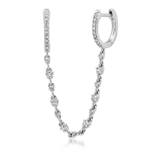Double Diamond Huggie Earrings with Diamond Chain