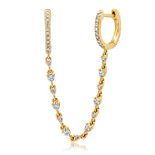 Double Diamond Huggie Earrings with Diamond Chain
