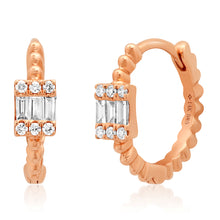 Baguette Diamond Cluster Bead Huggie Earrings