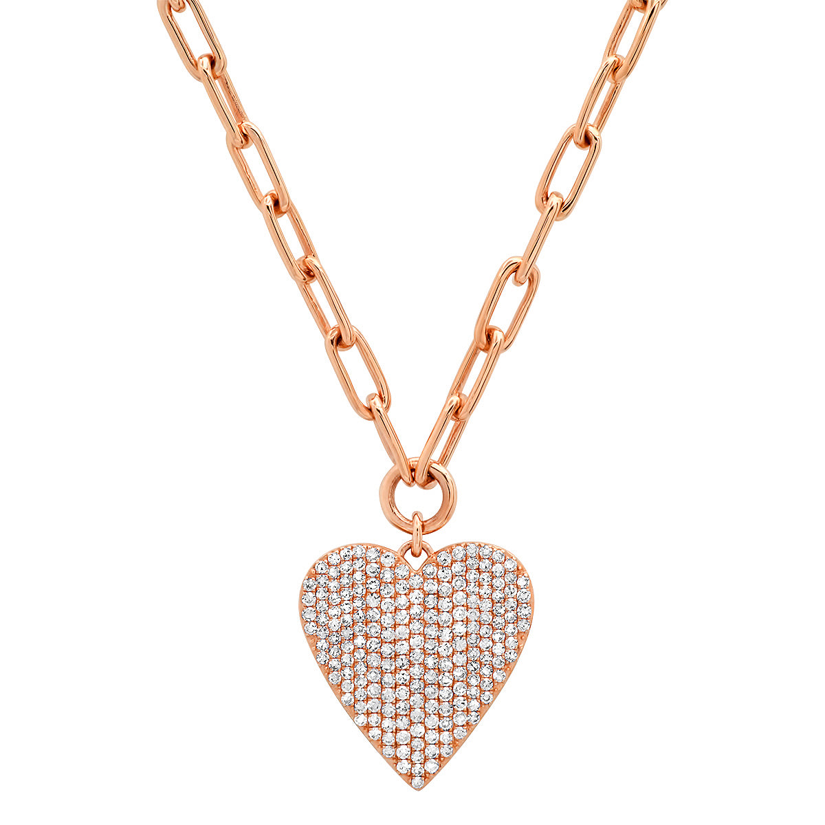 Perfect Pave Diamond Heart on Paperclip Chain Necklace