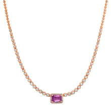 Pink Sapphire and Bezel Set Diamond Principessa Necklace