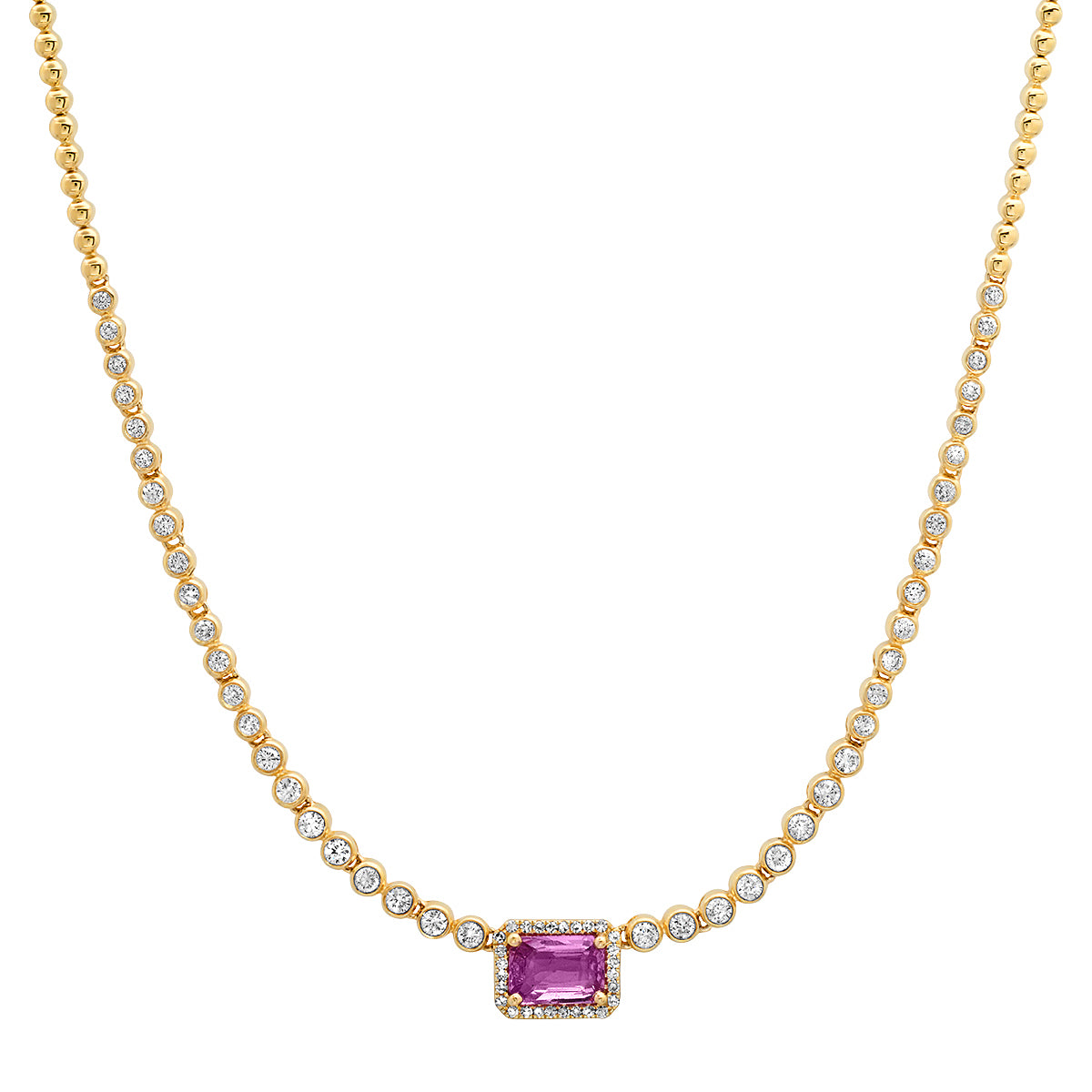 Pink Sapphire and Bezel Set Diamond Principessa Necklace