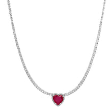 Heart Shaped Ruby on Half Diamond Tennis Necklace