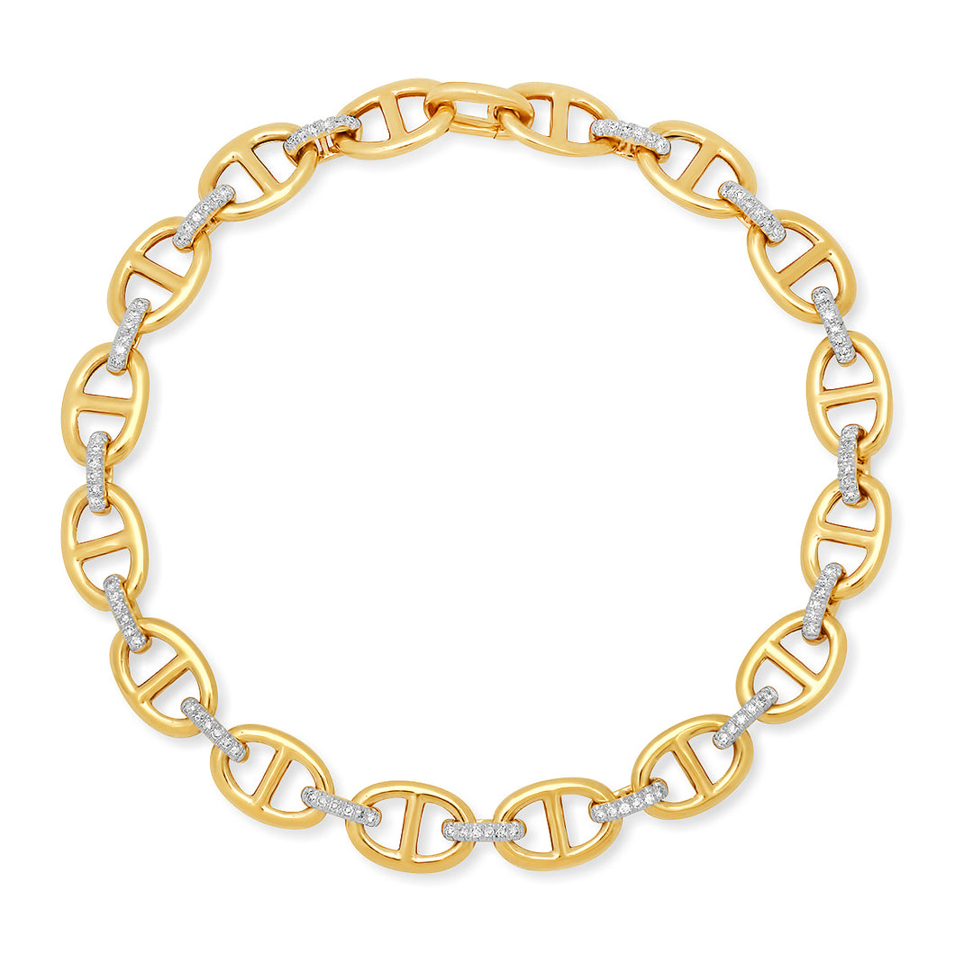 Gold & Diamond Mariner Link Chain Bracelet