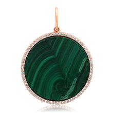 Turquoise or Malachite Coin Charm with Diamond Frame