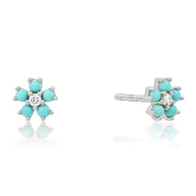 Turquoise and Diamond Flower Stud Earrings