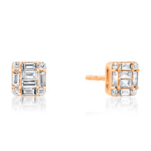 Square Baguette and Diamond Illusion Stud Earrings