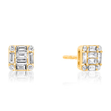 Square Baguette and Diamond Illusion Stud Earrings