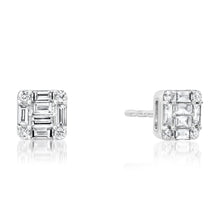 Square Baguette and Diamond Illusion Stud Earrings