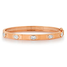 High Polish Gold Bangle Bracelet with Oval Diamond Bezels