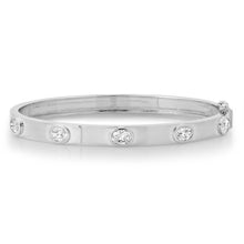 High Polish Gold Bangle Bracelet with Oval Diamond Bezels