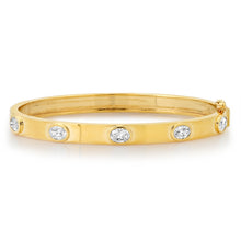 High Polish Gold Bangle Bracelet with Oval Diamond Bezels