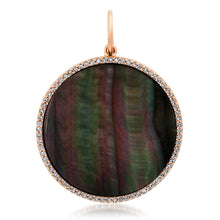 Black or White Mother of Pearl Coin Charm with Diamond Frame