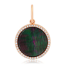 Small Black or White Mother of Pearl Coin Charm with Diamond Frame
